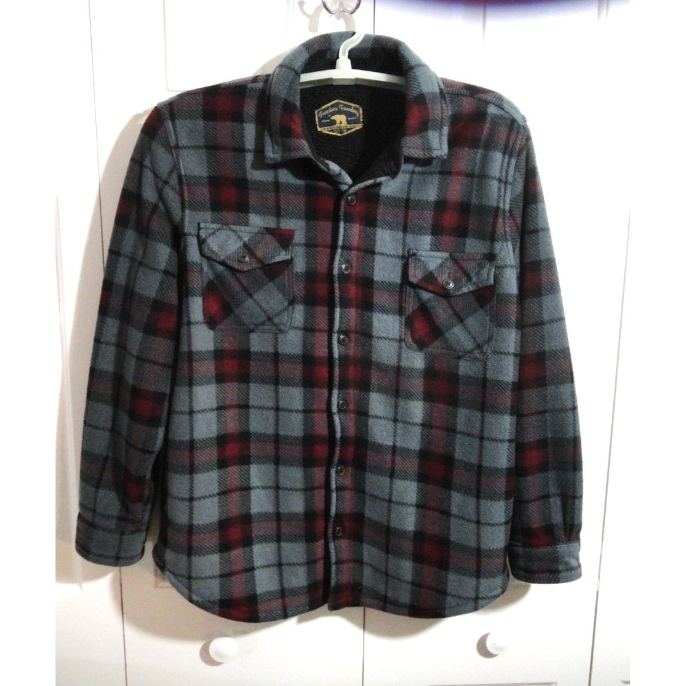 FREEDOM FOUNDRY FLANNEL BLACK SHERPA LINED MEN'S L BURGUNDY/BLUE-GRAY SHIRTJAC